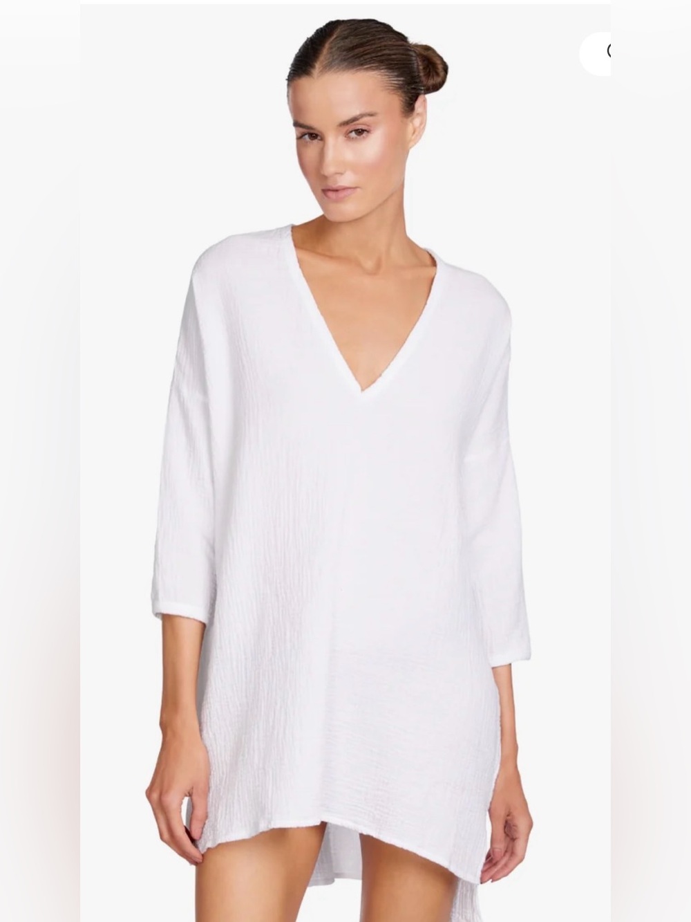 Robin Piccone Emily V-Neck Cover-Up Tunic - White - Size Medium